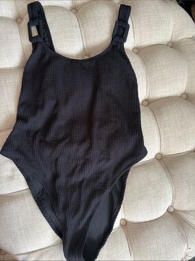aerie Black Textured One-Piece Swimsuit